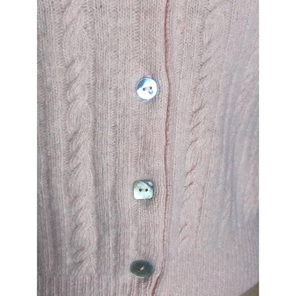 1980-90s Victoria Jones Pink LAMBSWOOL ANGORA Blend CARDIGAN W/Shell Buttons S-M - Picture 6 of 10